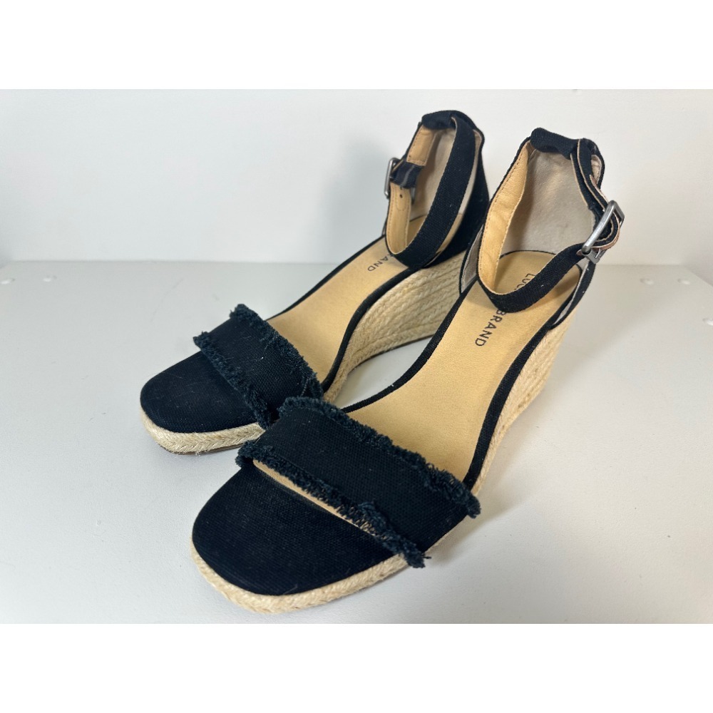 Lucky Brand Espadrille‎ Wedge Sandals Ankle Strap Black Canvas Shoes Size 9M